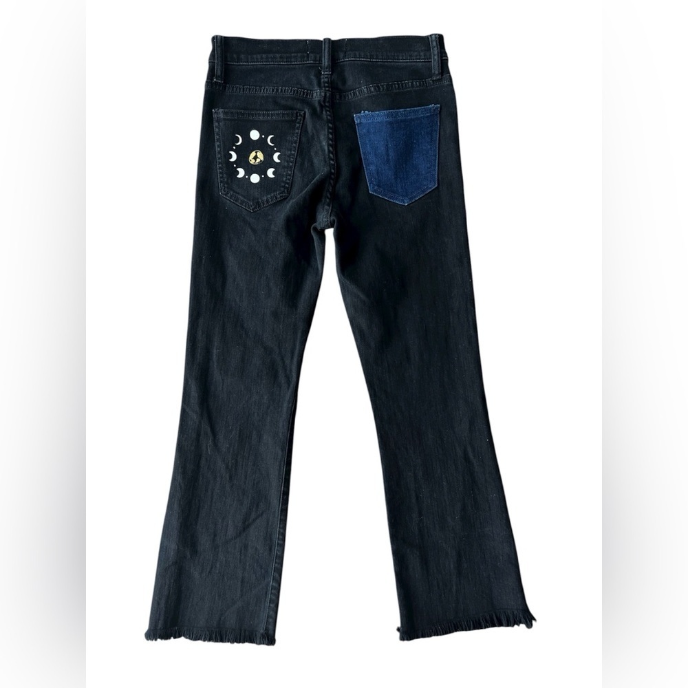 Current Elliott Jeans The Kick Ankle Two Tone Denim Custom Moon Phases Pocket 25